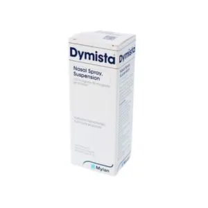 Box and bottle of Dymista Nasal Spray for allergic rhinitis relief