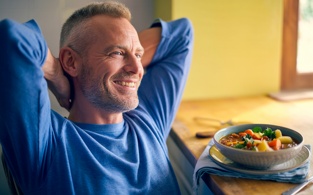 a man feeling full because of the effects of mounjaro 