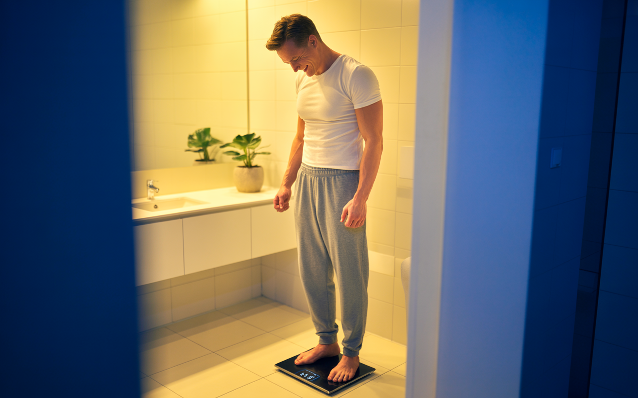 a man happy that he has lost weight due to mounjaro