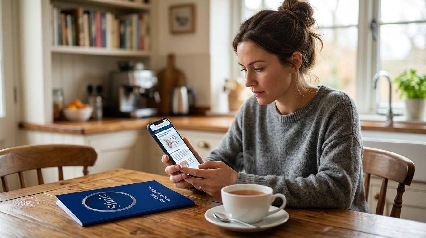 Person researching Mounjaro dosing information on phone at home