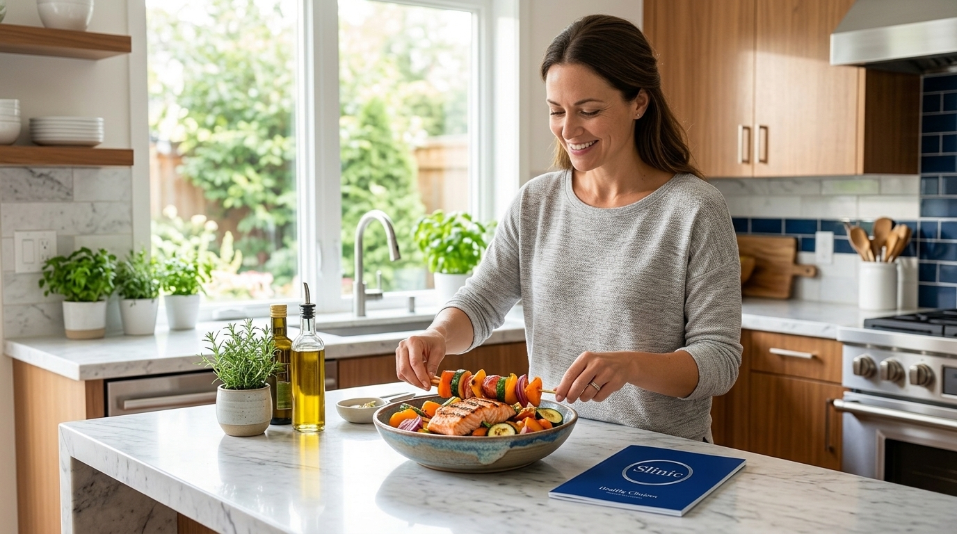 Person preparing a healthy meal at home during Mounjaro adjustment period