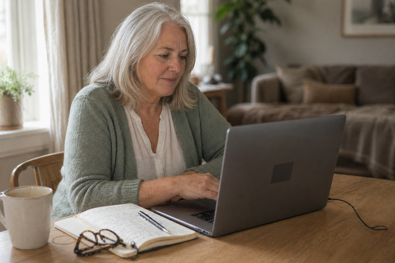 Patient having a clinical video review with Slinic pharmacist on a laptop at home