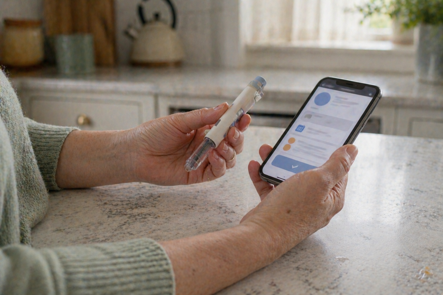 Patient checking their Mounjaro prescription information on their phone at home