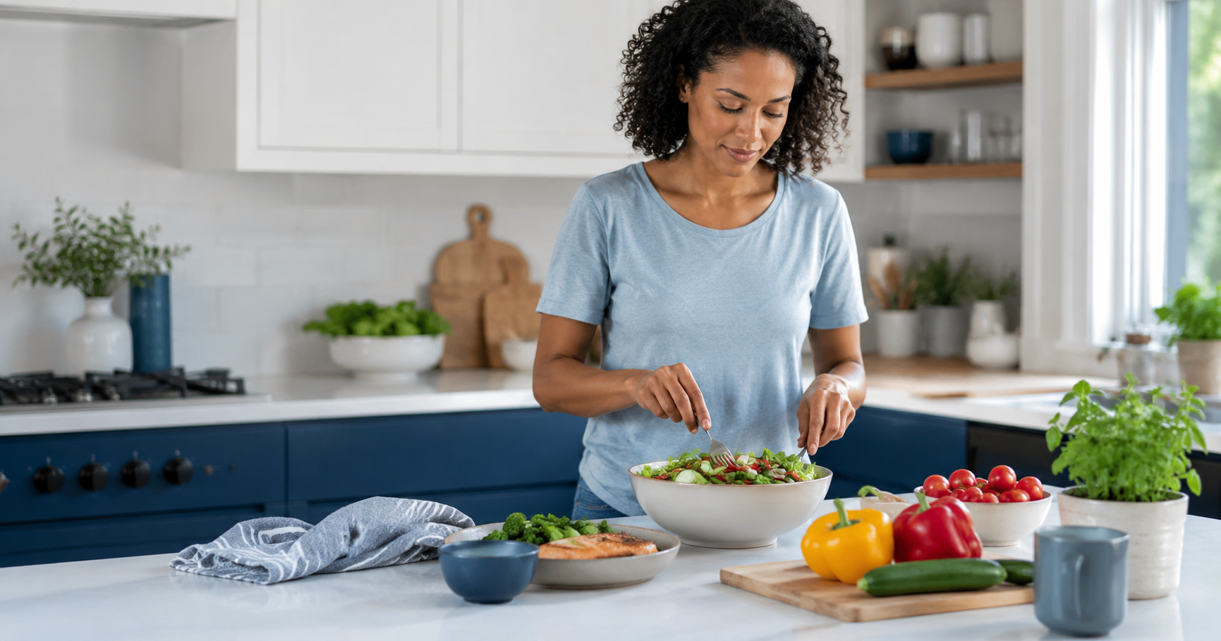Person preparing a balanced meal at home as part of a Mounjaro weight loss programme